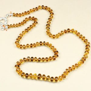 Hand Knotted Citrine Rondelle Necklace: 925 Sterling Silver Lock, November Birthstone