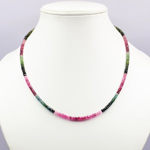 Multi Tourmaline Rondelle Beads, Watermelon Tourmaline Faceted Rondelle Beads Necklace, 925 Sterling Silver Lobster Lock.