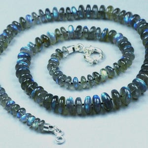 Hand Knotted Labradorite Necklace: 925 Sterling Silver Clasp, 22 Inch