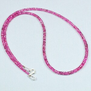 Natural Pink Tourmaline Necklace: 20&quot; Faceted Rubellite Beads, Sterling Silver