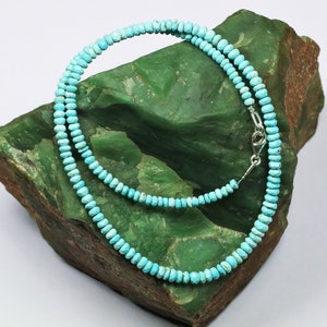 Sleeping Beauty Turquoise Beads, Natural Arizona Turquoise Faceted Beads Necklace, 925 Sterling Silver Lobster Lock.