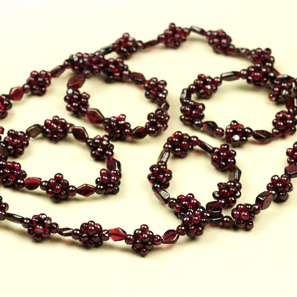 Garnet Rope Necklace: 32" AAA Grade Natural Vintage Garnet Smooth Beaded Gemstone