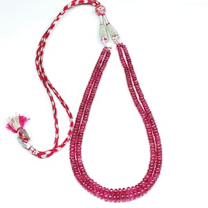 Handmade Pink Tourmaline Necklace: Rubellite Rondelle Beads, Silk Strands