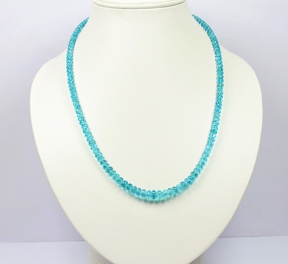Size 8 MM To 5 MM Apatite Necklace AAA Quality Beads Sterling Silver Lobster Lock Sky-blue Apatite Smooth Rondell Beads  18Inch Strand