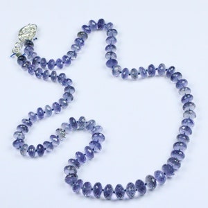 Iolite Beads Necklace, Iolite Faceted Rondelle Beads Necklace. Hand Knotted Necklace Finish With 925 Sterling Silver Lobster Lock.