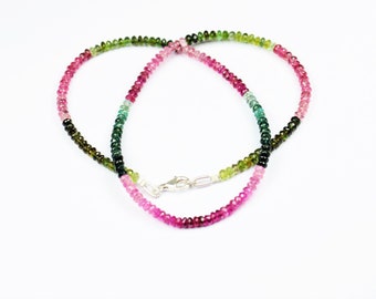 Multi Tourmaline Beads Necklace, Natural Multi Tourmaline Faceted Rondelle Beads Necklace.