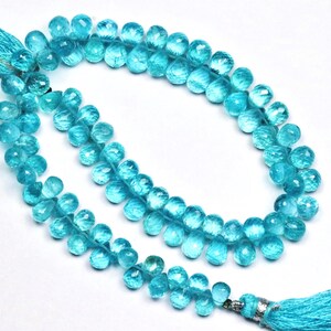 AAA+ Apatite Faceted Briolette Drops: 128 Carat 10 Inch Strand