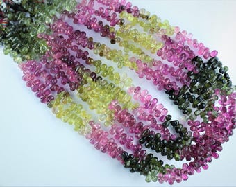 Multi Tourmaline Teardrop Beads: Faceted Briolette Strand, 10 Inch