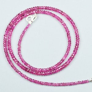 Rubellite Tourmaline Beads Necklace: Pink Faceted Gemstone, 19&quot; Sterling Silver