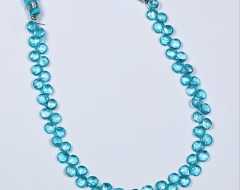 AAA Sky Blue Apatite Faceted Heart Beads: Handmade 6mm Beads 10 Inch Strand