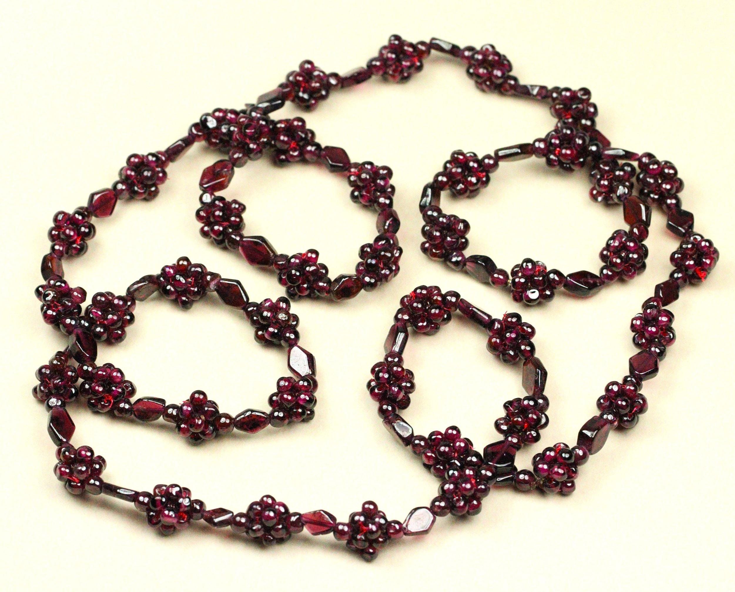 Vintage Garnet Rope Necklace: 32" AAA Grade Natural Garnet  Beaded Gemstone
