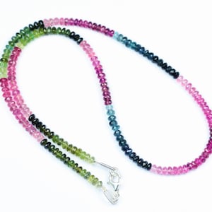 Multi Tourmaline Rondelle Bead Necklace: Faceted Gemstone, Sterling Silver Clasp