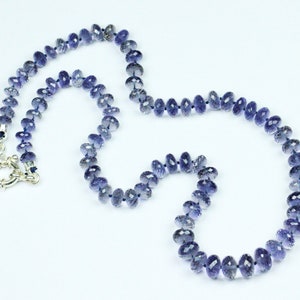 Iolite Beads Necklace, Natural Iolite Faceted Rondelle Beads Necklace. Hand Knotted Beads Necklace.