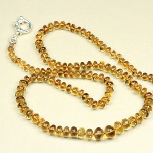 Hand Knotted Citrine Necklace: 925 Sterling Silver Clasp, November Birthstone