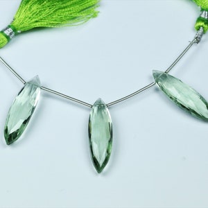 AAA+ Green Amethyst Marquise Briolette Drops: Faceted Gemstone Beads