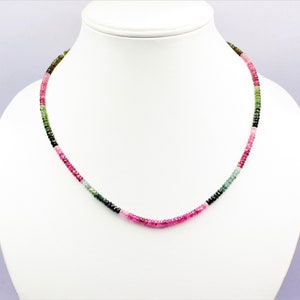 Natural Multi Tourmaline Necklace,Watermelon Tourmaline Necklace,Tourmaline Gemstone Jewelry,Healing Power Beads Stone.