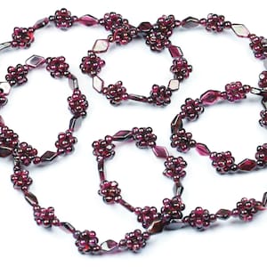 Garnet Gemstone Necklace, Beaded Garnet Necklace, Handmade Necklace, Vintage Genuine Garnet Smooth Beaded Rope Necklace 32&quot; Vintage Jewelry