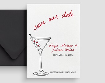 Martini Save the Date | Letterpress Cocktail Wedding Invitation