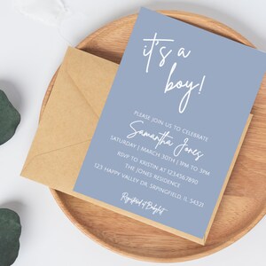 Minimalist Baby Shower Invitation | Editable Baby Shower Invitation | Blue Baby Shower Invitation | Digital Invitation | Baby Shower Invite