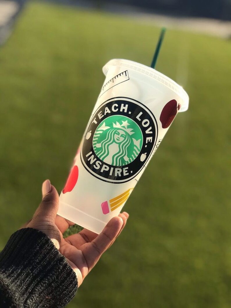 Download Teach Love Inspire Custom Teacher Cup Teacher Starbucks Cup Drinkware Drink Barware Colonialgolfhart Com