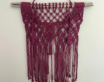 Wine Macramé Wall Hanging, Modern Boho Chic Design, Floral Motif