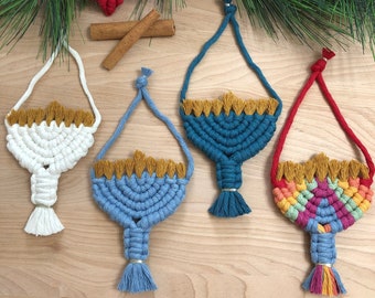 Macramé Menorah Ornament, menorah wall hanging, Hanukkah Gift