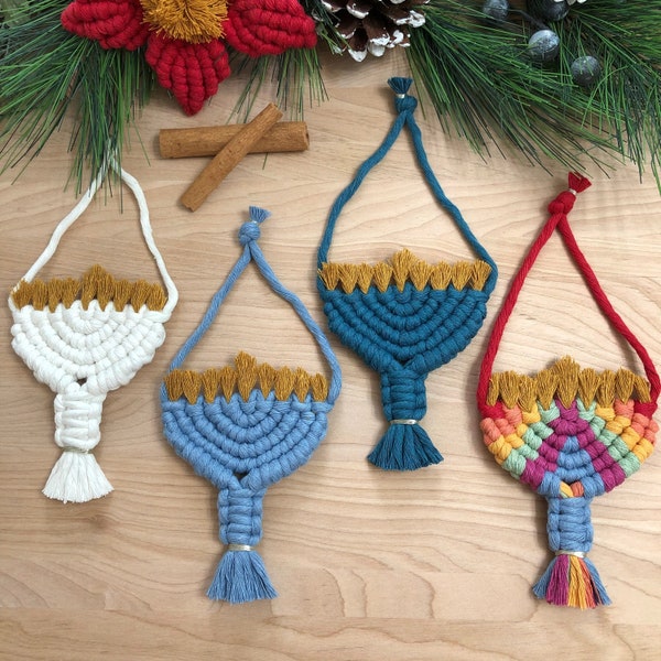 Macramé Menorah Ornament, menorah wall hanging, Hanukkah Gift