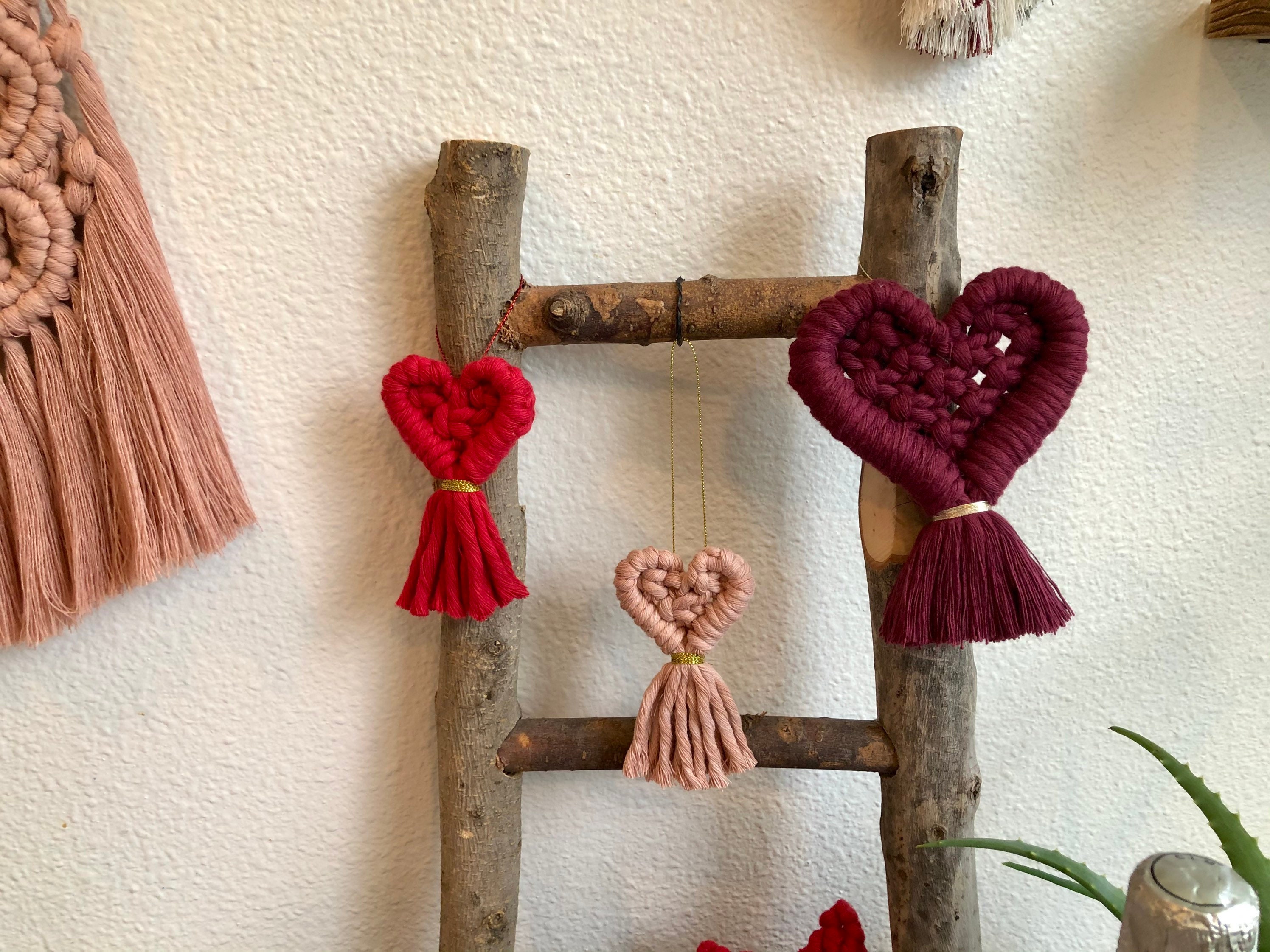 Macramé Heart Ornament Valentines Day heart wrapping trim Etsy