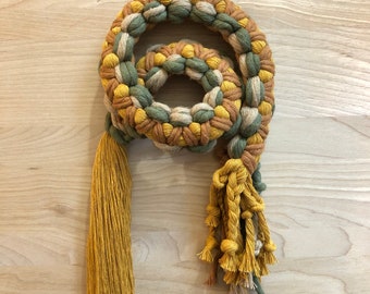 Macrame wall hanging. Boho earth tones home decor art.