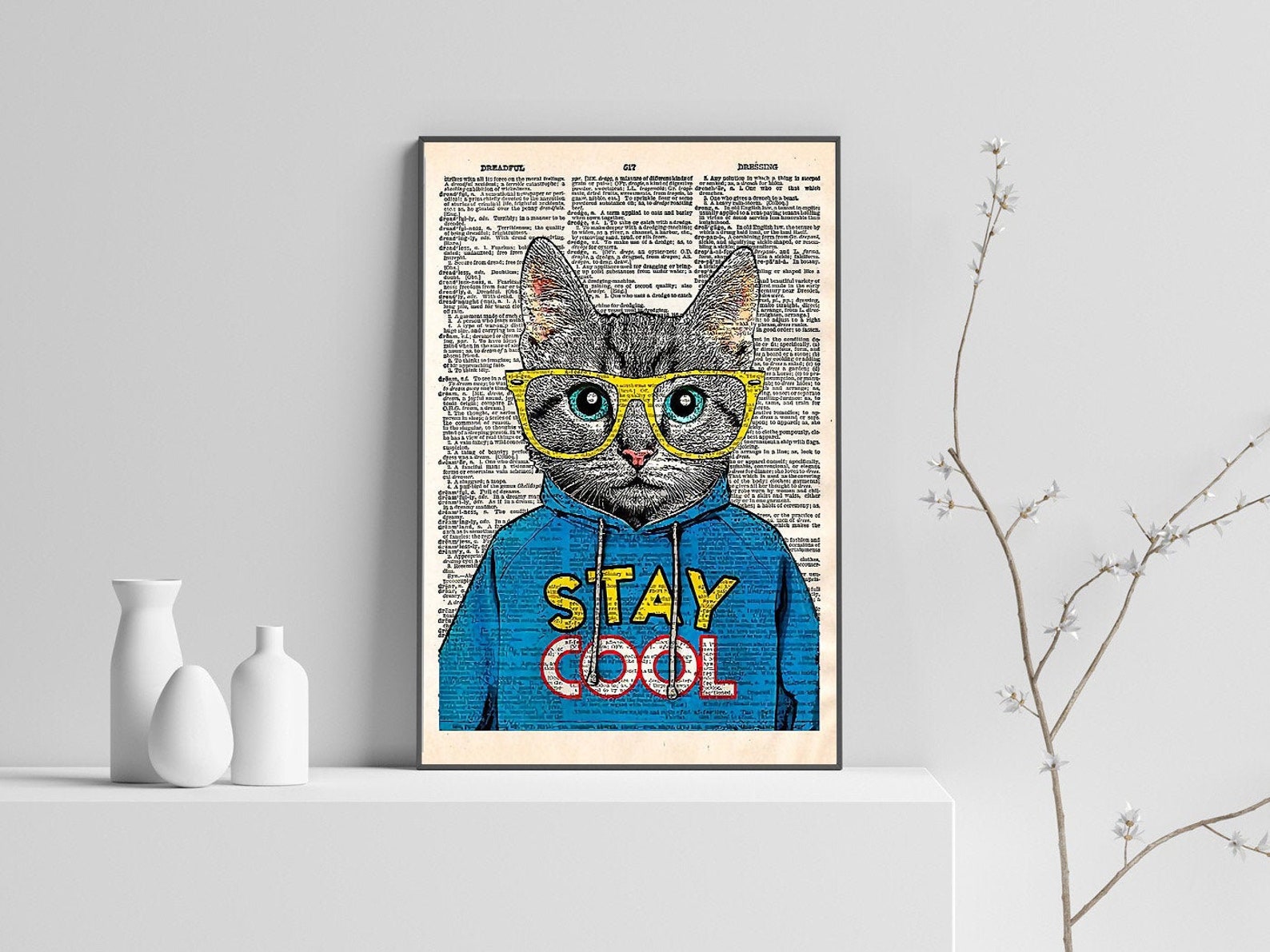  Stay Cool Cat  poster Cat  lover gift Funny cat  print 