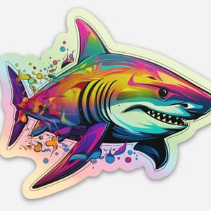 Holographic Great White Shark Shark Sticker