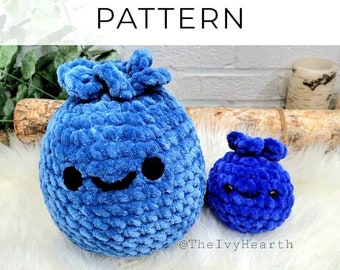 2in1 Crochet Pattern - Blueberry Pillow, Amigurumi Blueberry, blueberry plush chunky yarn pattern, blanket yarn pattern, diy fruit plush