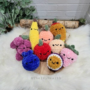 Crochet Fruit Plush, amigurumi fruit, scented plush, crochet food, gift idea, strawberry, mango, banana, blueberry, Christmas stocking stuff