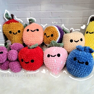 Crochet Fruit Pillow, amigurumi fruits, scented plush, crochet food, room decor, gift ideas, strawberry, mango, banana, blueberry, peach
