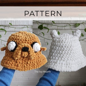 2in1 PDF PATTERN- Finn and Jake Bucket Hat, Crochet Bucket Hat, Chunky Yarn Pattern, Adventure, DIY Handmade, Couple and Best Friend Costume