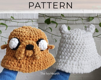 2in1 PDF PATTERN- Finn and Jake Bucket Hat, Crochet Bucket Hat, Chunky Yarn Pattern, Adventure, DIY Handmade, Couple and Best Friend Costume