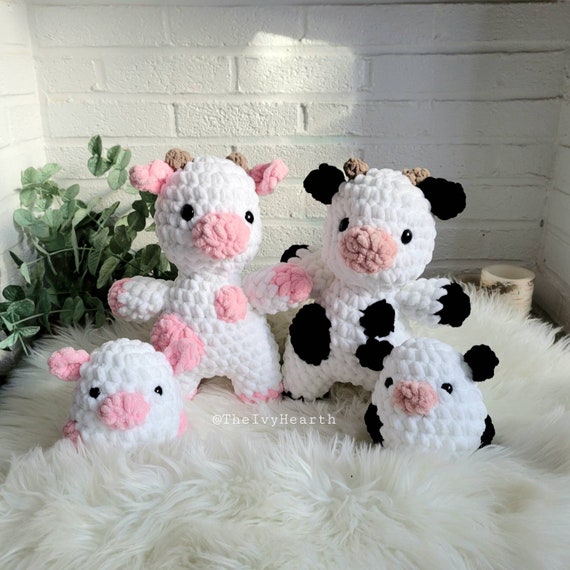 Large Crochet Cow Plush, Small Cow Amigurumi Cow Strawberry Cow Blob Chibi  Cow Farm Animal Toy Stuffed Animal Baby Shower Gift 