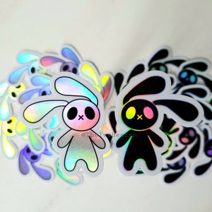 Wasserdichter Creepy Eyed Bunny-Aufkleber | Regenbogen Holo-Sticker | Vinyl-Aufkleber | Schreibwaren | Holo Kaninchen Aufkleber | Aufkleber | Handgefertigt