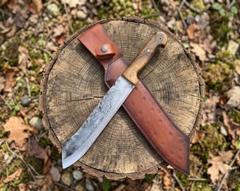 Handforged 5160 Spring Steel Knife: Custom Hunting Knife with Leather Sheath