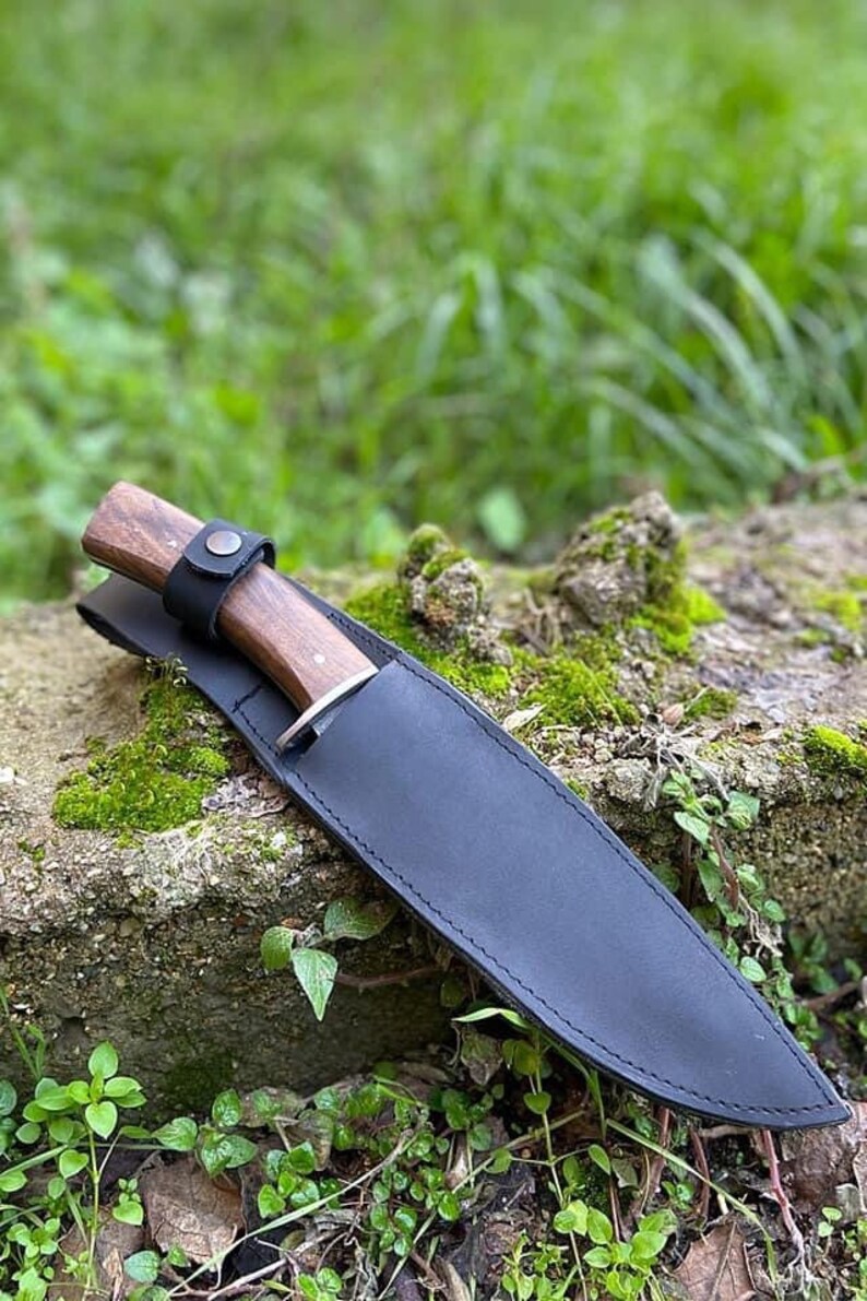 Handmade Custom Hunting Knife Leather Sheath Wood Handle Stainless Steel