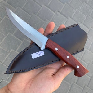 Custom Hunting Knife: 4116 German Steel, Narrawood & Olive Wood Handle, Leather Sheath