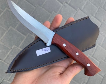 Custom Hunting Knife: 4116 German Steel, Narrawood - Olive Wood Handle, Leather Sheath
