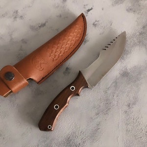 Camping Knife Custom Handmade Handcrafted Hunting Knife Walnut Wood Handle Leather Sheath