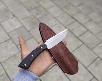 Handmade 4116 German Steel Hunting Knife: Micarta Handle, Leather Sheath