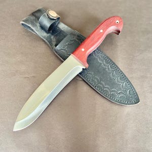 Handmade 4116 Stainless Steel Hunting Knife: Padauk Wood Handle, Leather Sheath