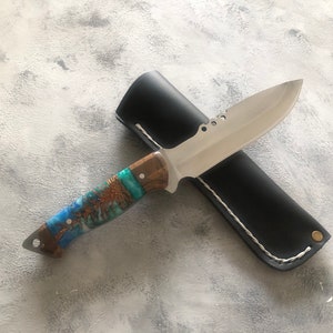 Unique Personalized Hunting Knife with Olive Wood Epoxy Handle, Custom Gift for Anniversary, Birthday, Groomsman, Handmade Knife