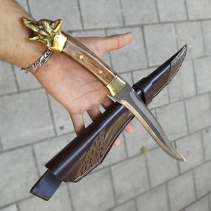 Wolf Head Handle Machete  Custom Collectible Hunting Knife Leather Sheath,Personalized Gift Knife,Laser Engraved Knife