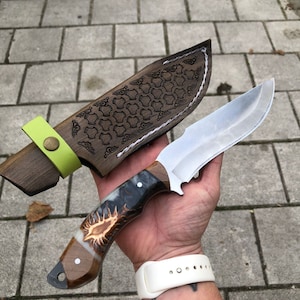Personalized Olive Wood Hunting Knife: 4116 Stainless Steel, Handmade