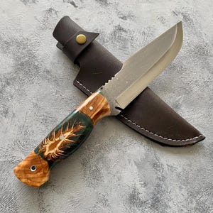 Handmade Bushcraft Knife, Personalized Camping Knife, Resin Handle,Gift for Husband,Groomsmen Gift Knife,Fathers Day Gift