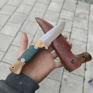Handmade Custom Hunting Knife 4116 German Stainless Steel Olive Wood & Epoxy Handle with Leather Sheath,Personalized Option,Birthday Gift